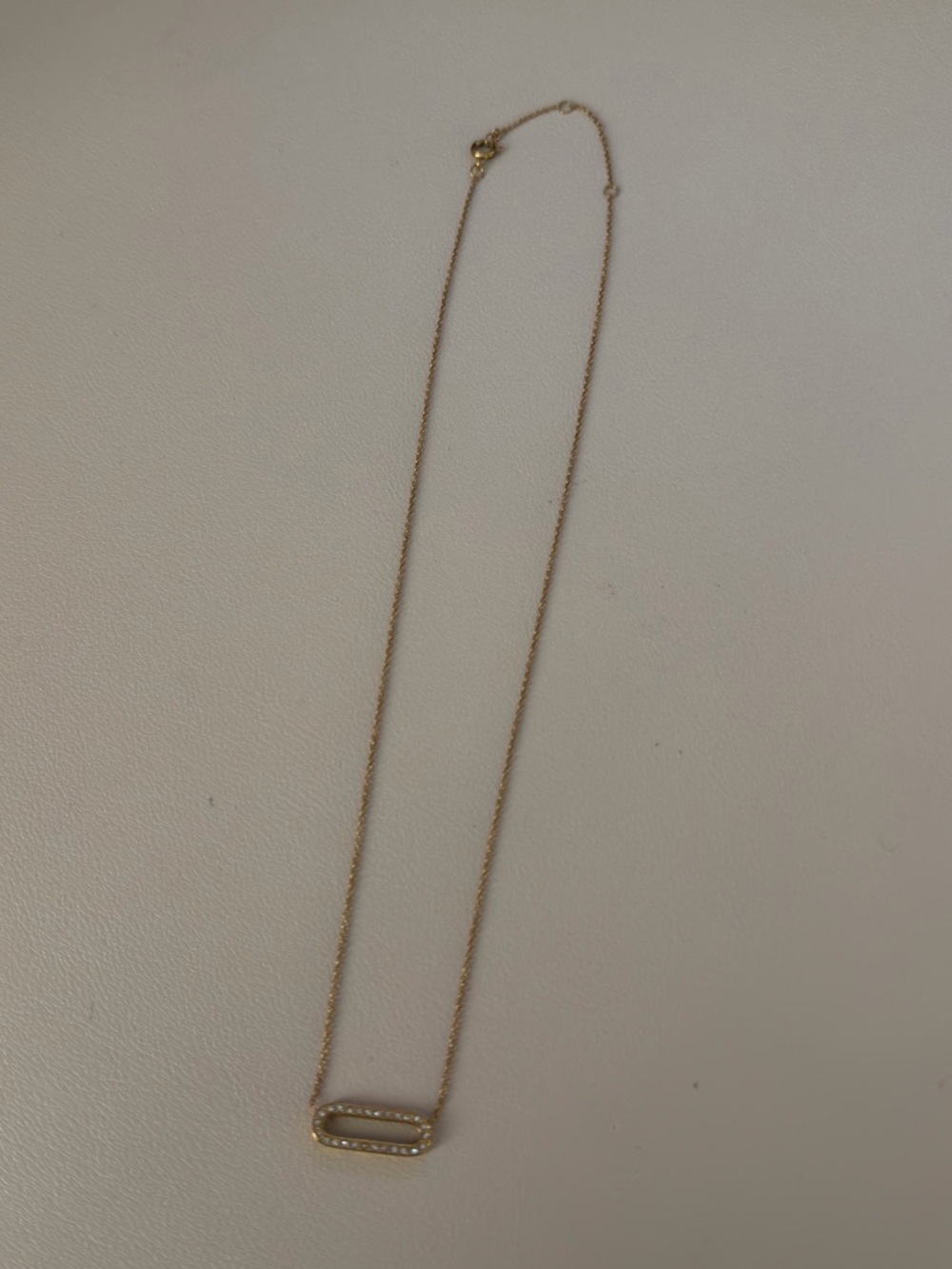 Minimal Gold Oval Bar Necklace with Pavé Accent - Women Jewelry